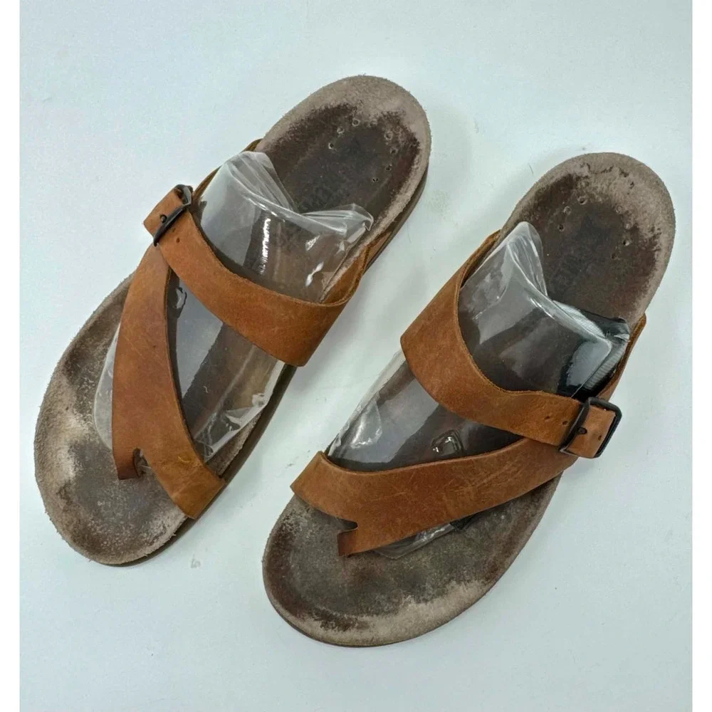 Mephisto Helen Plus Sandals Womens Size 9 EU 39 Camel Leather Wide Toe Loop Cork